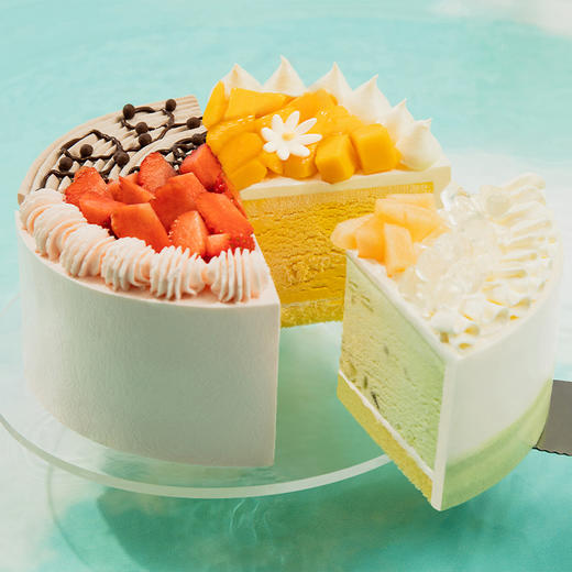 【福气四拼冰淇淋蛋糕】100%甄选伊利牧场生牛乳冰淇淋，一次品尝青柑蜜瓜/黑巧/芒果/草莓四种口味的冰淇淋（中山） 商品图2