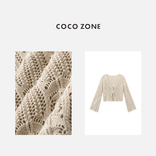 COCO ZONE”古娅“夏季设计感镂空绑带长袖针织衫外穿轻薄短款上衣CC1B0999 商品图2