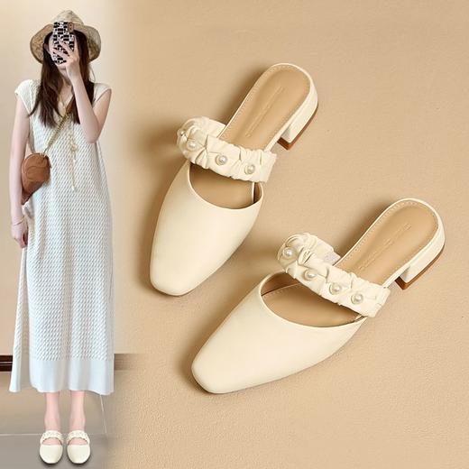 ZHR则则法式珍珠穆勒拖鞋2024新款时尚百搭包头拖鞋气质半拖女鞋 商品图1