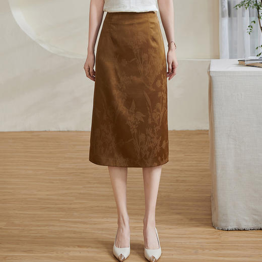 米思阳【高级感暗纹】2026春季轻国风高腰提花通勤直筒A字半身裙1688 商品图0