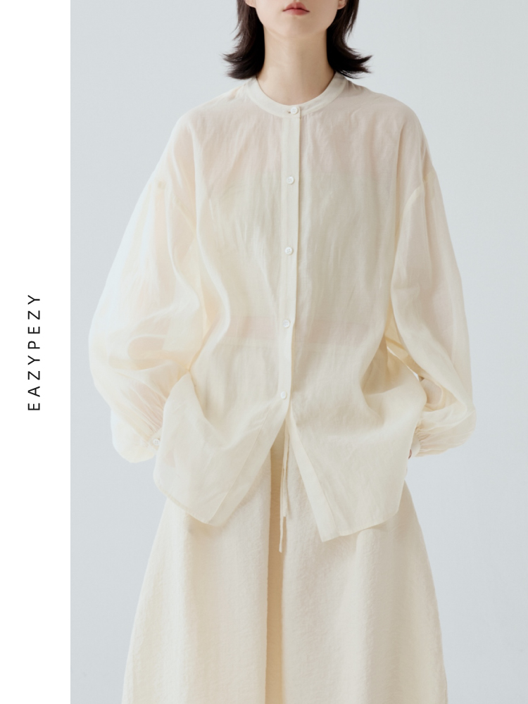 2024SS 虞美人真丝欧根纱宫廷袖衬衫