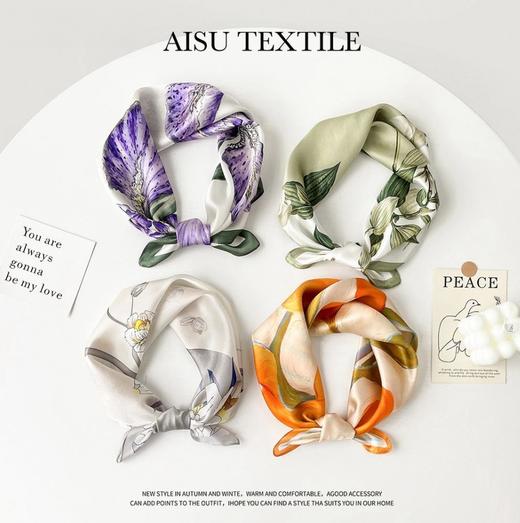 【母亲节送妈妈实用礼物！】真丝小方巾女士国风印花，桑蚕丝围巾方巾奢华丝绸素绉缎丝巾-lm！-ry 商品图0