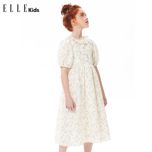 ELLEKIDS 童装 法式温柔碎花荷叶边泡泡袖连衣裙 商品图0