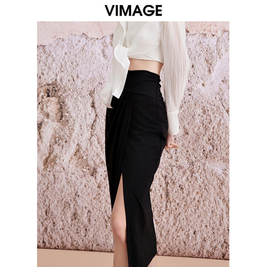 VIMAGE纬漫纪夏季新款不对称剪裁开叉包臀高腰气质半身裙V2106724 商品图4