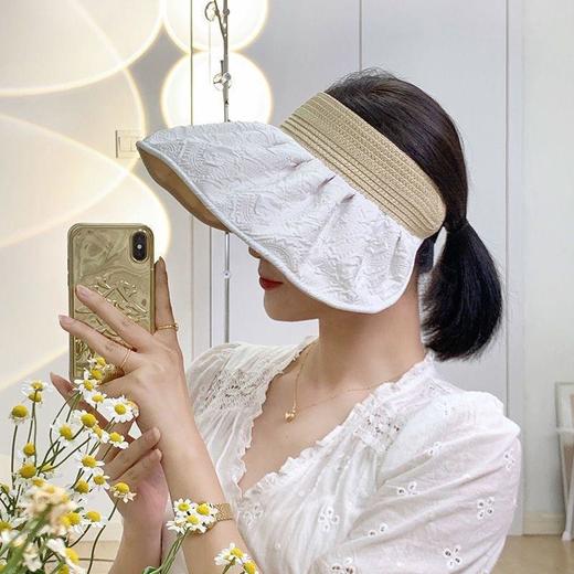 【时尚气质！精致花纹贝壳防晒帽】UPF50+可收纳贝壳曲面科技，时尚气质百搭！正反两戴，环绕式防晒，女夏季防紫外线双面遮阳帽空顶太阳帽子｜五一出游空顶防晒帽子防紫外线遮脸遮阳大帽檐太阳帽 商品图4