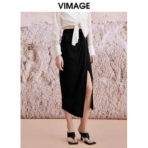 VIMAGE纬漫纪夏季新款不对称剪裁开叉包臀高腰气质半身裙V2106724 商品图2
