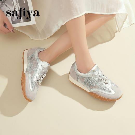 Safiya/索菲娅2024新款国风刺绣透气蕾丝网纱休闲运动阿甘德训鞋 SF43112412 商品图7