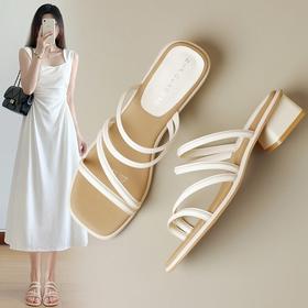 ZHR则则粗跟拖鞋2024夏季新款罗马休闲外穿沙滩百搭法式绕带小凉