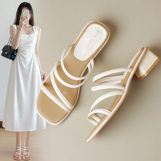 ZHR则则粗跟拖鞋2024夏季新款罗马休闲外穿沙滩百搭法式绕带小凉 商品图0