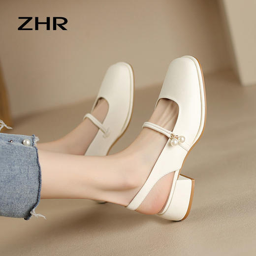 ZHR则则气质百搭包头凉鞋2024新款时尚玛丽珍单鞋ins法式珍珠女鞋 商品图6