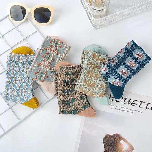 「16.9到手5双！可爱公主风」复古袜女中筒袜春夏新款浅口不掉跟袜子浮雕日韩宫廷风中筒袜配饰 商品图0