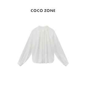 COCO ZONE"南一”复古设计感镂空插肩袖立领衬衫纯色单排扣上衣CC1B0970