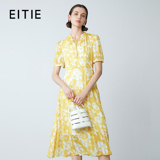 EITIE爱特爱2024夏季新款法式植物印花通勤显瘦连衣裙7807549 商品图0