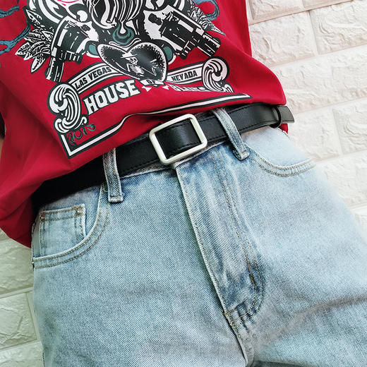 【特价9.9/1条！女士皮带任选】简约百搭韩国复古时尚，韩版学生黑色裤腰带，孔方扣女士皮带L 商品图1