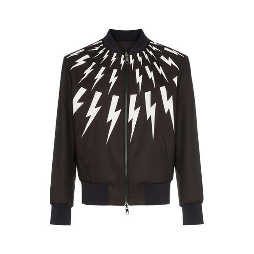 NEIL BARRETT 尼奥.贝奈特 男士闪电徽标印花拉链外套 黑色 PBSP297S L015C 524 商品图0