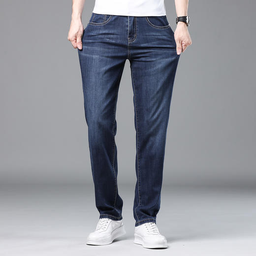 罗蒙春夏轻薄透气弹力牛仔裤男后袋绣标男裤直筒裤子男 商品图2