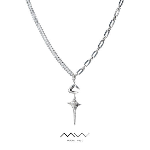 野月亮月溅星河甜酷原创设计拼接锆石时尚个性星星项链送礼情侣221YX0009 商品图3