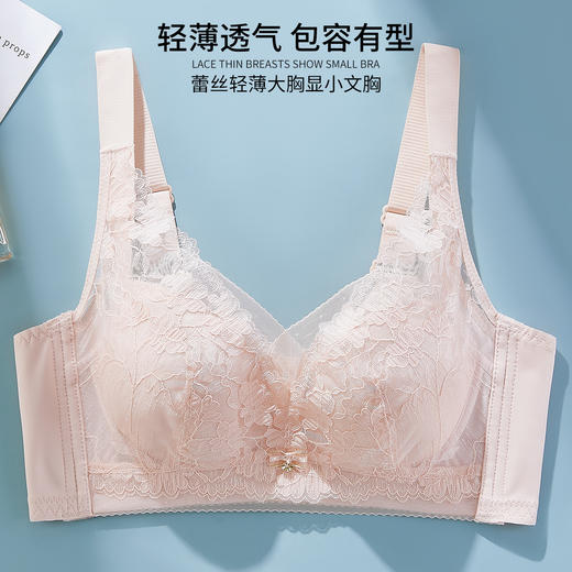 雅黛丽内衣女超薄款大胸显小兔耳杯文胸无钢圈侧收副乳透气网纱拼接女士胸罩 商品图0