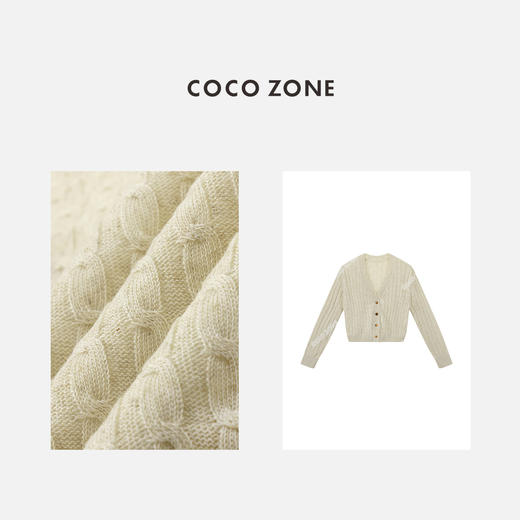 COCO ZONE"奶茶开衫“莱赛尔麻混纺V领针织开衫时尚长袖气质上衣CC1A0553 商品图2