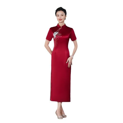 上海旗袍厂【9943】喜妈妈短袖长款旗袍2024年夏季新款结婚高贵婚宴装礼服裙 商品图4