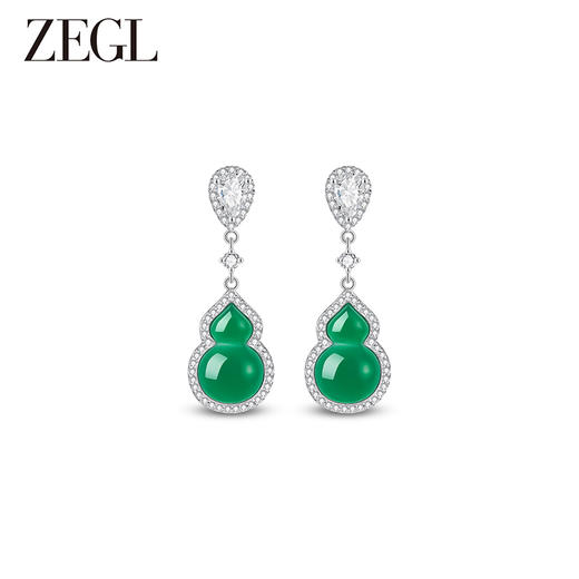 ZEGL设计师母亲节礼物绿玛瑙耳环女2024新款小葫芦耳钉银针耳饰品 商品图3