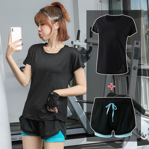【三件套搭配！瑜伽服短裤套装】夏天薄款跑步运动套装，柔软亲肤，耐磨耐穿，速干网红健身服宽松瑜伽服女L 商品图9