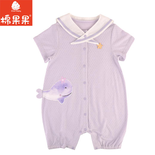 棉果果夏季新品女童提花汗布对开短袖连体衣M222722224221 商品图1