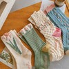 「4双装！森系奶油风」新款四季袜子 森系郁金香女士堆堆袜子花朵系列中长筒袜子女配饰 商品缩略图0