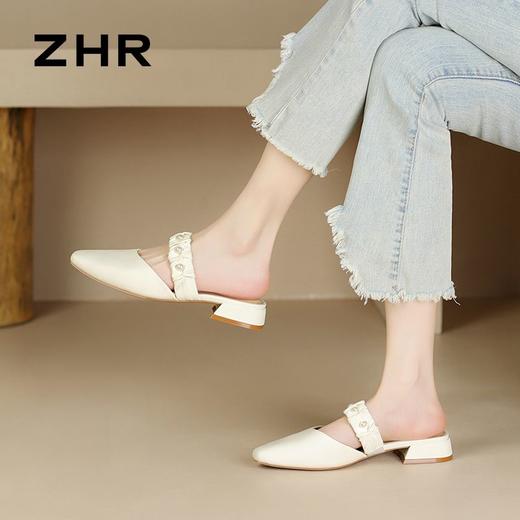 ZHR则则法式珍珠穆勒拖鞋2024新款时尚百搭包头拖鞋气质半拖女鞋 商品图6