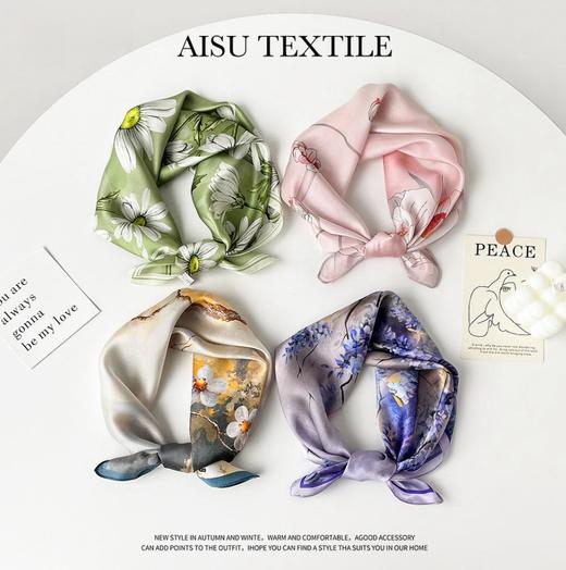 【母亲节送妈妈实用礼物！】真丝小方巾女士国风印花，桑蚕丝围巾方巾奢华丝绸素绉缎丝巾-lm！-ry 商品图1