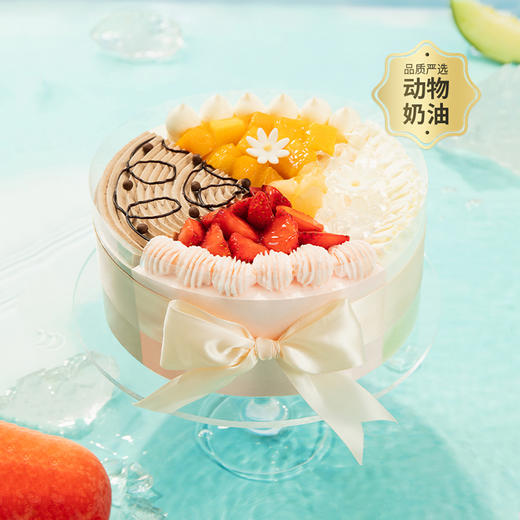 【福气四拼冰淇淋蛋糕】100%甄选伊利牧场生牛乳冰淇淋，一次品尝青柑蜜瓜/黑巧/芒果/草莓四种口味的冰淇淋（中山） 商品图0