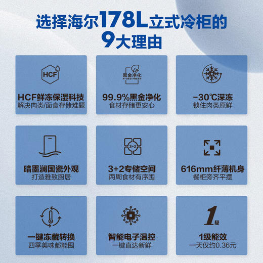 海尔（Haier）国瓷系列178升风冷家用立式冰柜冷藏冷冻柜抽屉式小冰柜家用BD-178WGHB9D 商品图3