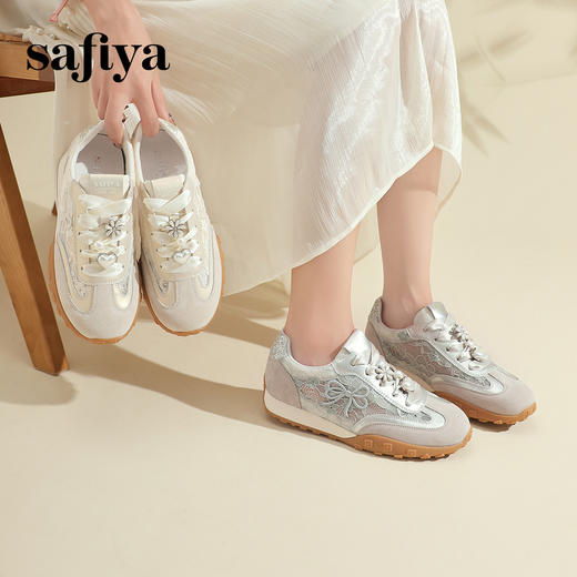Safiya/索菲娅2024新款国风刺绣透气蕾丝网纱休闲运动阿甘德训鞋 SF43112412 商品图9