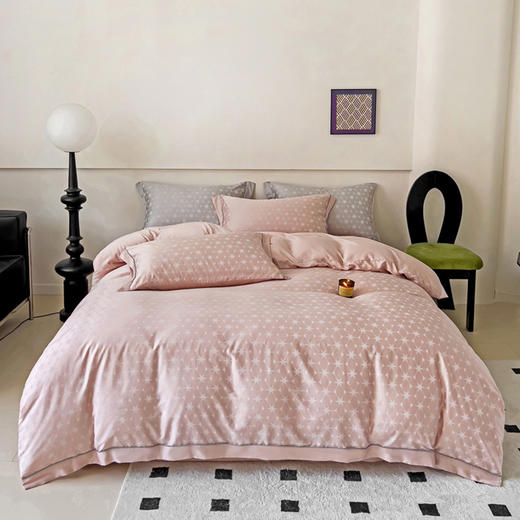 丝享缎纹提花轻奢天丝新疆长绒棉星光点点四件套床上用品 商品图0