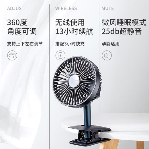 几素电风扇夹式学生宿舍小型usb小风扇桌面办公台式可充电厨房迷你便携式婴儿车床头轻音夹子电扇家用夹桌两用+15h长续航+720°调节 商品图4