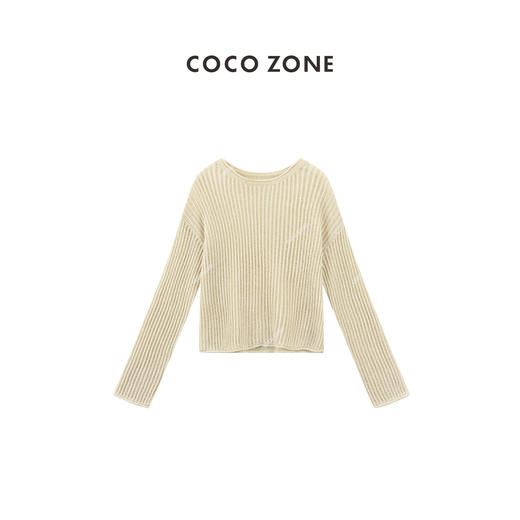COCO ZONE"艾米”时尚设计感坑条圆领针织衫简约长袖百搭上衣CC1B0983 商品图0