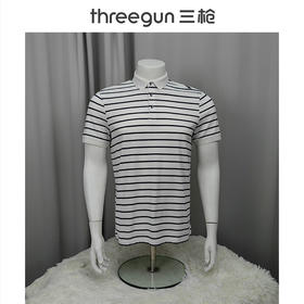 Threegun三枪 【丝柔棉】条纹珠地翻领短袖男士T恤衫-10511A011