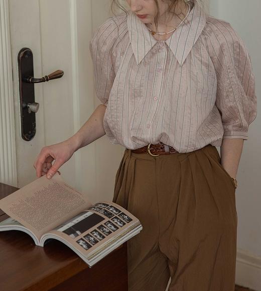 【小众设计！出门不撞衫系列】夏季日系复古宽松条纹衬衫，衫法式肌理感抽皱中袖，轻奢小衫上衣女L 商品图4