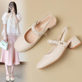 ZHR则则法式粗跟单凉鞋2024新款时尚百搭单鞋气质时装包头凉鞋女