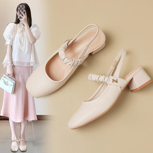 ZHR则则法式粗跟单凉鞋2024新款时尚百搭单鞋气质时装包头凉鞋女 商品图0