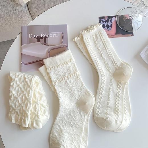 「19.9到手5双！白色jk袜」女中筒袜ins潮制服花边袜可爱堆堆袜纯色长袜配饰 商品图1