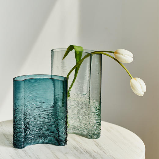 厂家直销弧形透明波纹玻璃花瓶酒店样板间客厅家居设计师软装饰品 商品图7