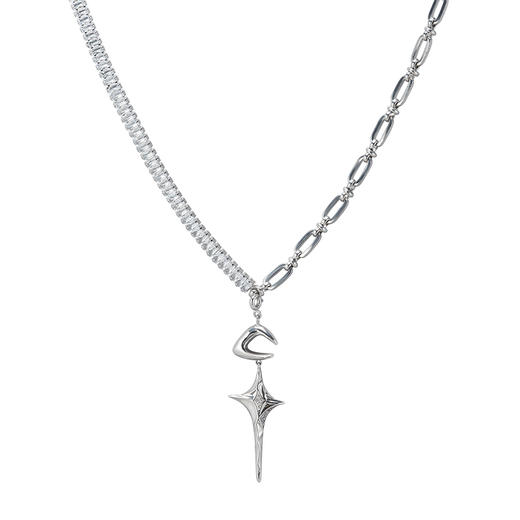 野月亮月溅星河甜酷原创设计拼接锆石时尚个性星星项链送礼情侣221YX0009 商品图4