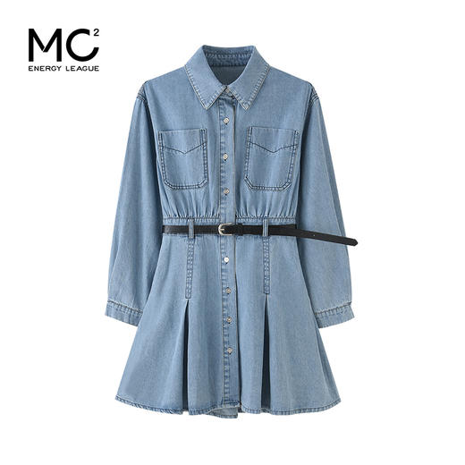 mc2蓝色牛仔连衣裙女2024春秋款复古风收腰显瘦长袖牛仔裙小个子 商品图4