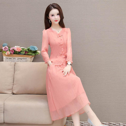 国风中式复古长袖小衫，高腰半身裙纯色两件套裙QYM-LRX-1722450-Y 商品图1