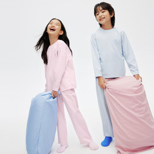 男童女童睡衣家居服套装新款春装休闲弹力简约纯色安奈儿童装JM411064 商品图5