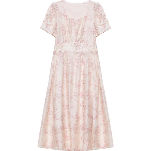 QYMOMS-PA475-L蝴蝶印花长款修身时尚大摆连衣裙24年夏款短袖方领收腰显瘦 商品图3