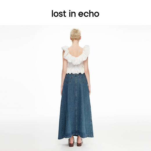 lost in echo2024春夏新品设计师款一字肩荷叶边白色上衣短袖T恤 商品图4