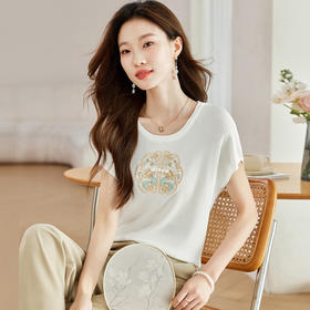 刺绣中式国风洋气针织衫，冰丝短袖t恤女装上衣CC-ML-3368
