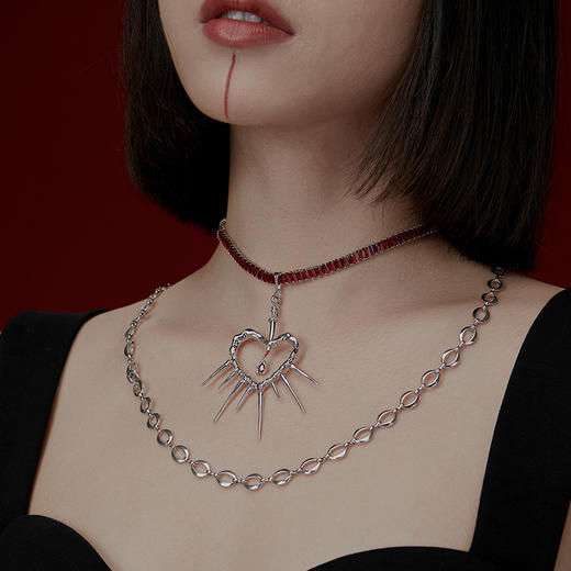 个性夸张爱心项链女组装拼接链条轻奢暗黑系原创锁骨链吊坠可拆卸221YX0020 商品图1